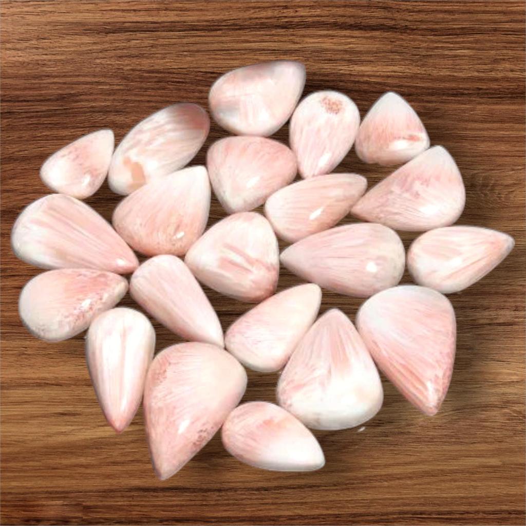 Натуральный дизайнерский розовый сколецитовый кабошон, лот россыпью кабошонов, смешанный лот, лот целебных драгоценных камней для изготовления ювелирных изделий.