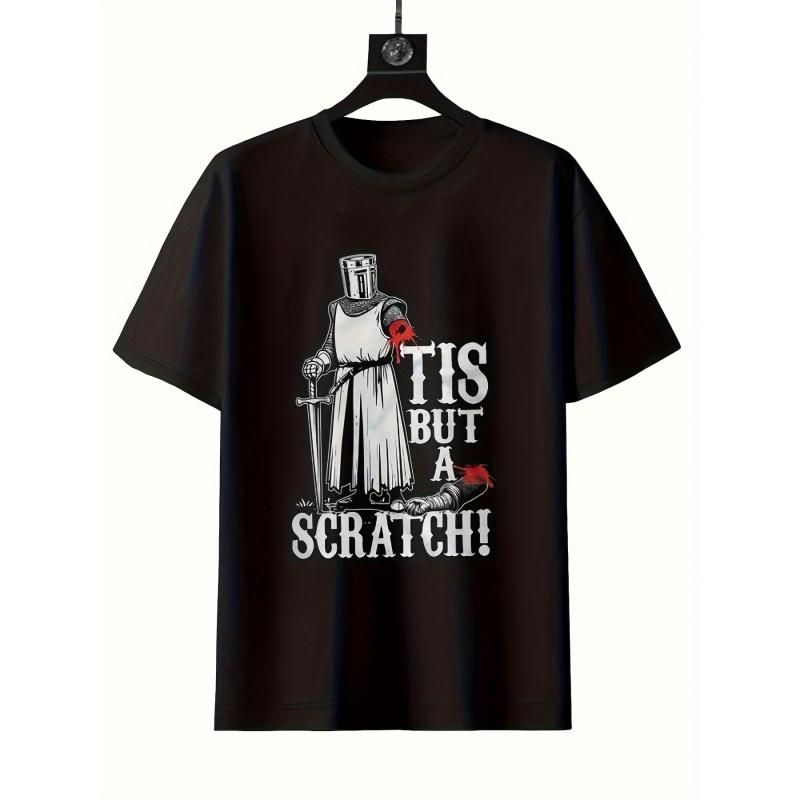 Men's Medieval Knight T-Shirt - Funny Monty Python "Tis But a Scratch" Quote & King Arthur/Lancelot Print - 200gsm Heavyweight Cotton Crew Neck Tee