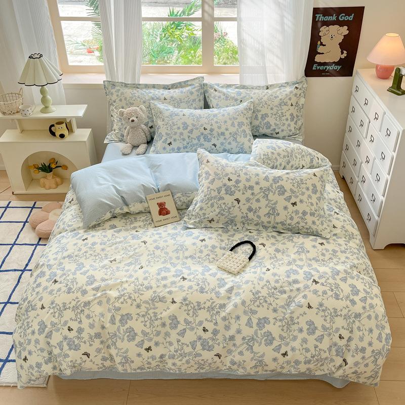 Комплект из четырех предметов, пододеяльник из чистого хлопка, простыня из хлопка, комплект из трех предметов для односпальной кровати в общежитии