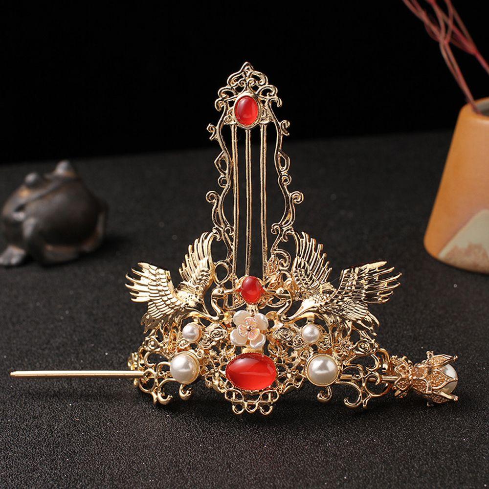 Accessories Zinc Zinc Alloy Hanfu Hairpin Crane Hair Stick Hairstyle Design Tool Ancient Style Hair Crown