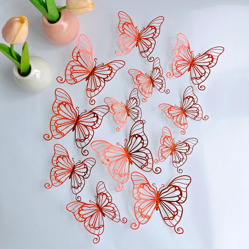 3D  12 PCS Hollow Butterfly Wall Decals Polka Dot Stickers for Kids Room Living Room Holiday Festival Decoration