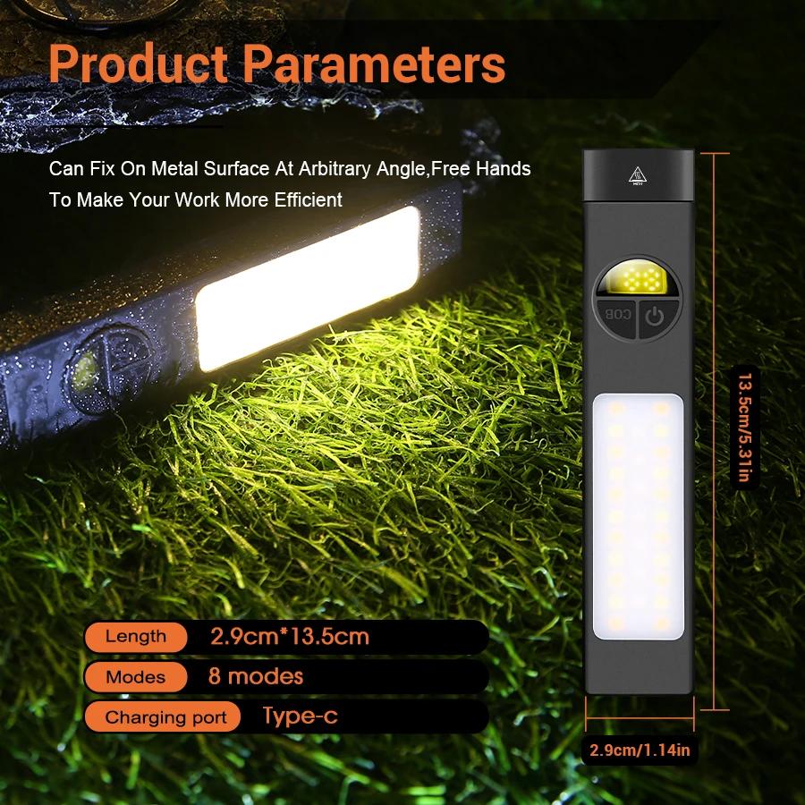 Portable EDC Tactical Flashlight 400LM USB Rechargeable Torch with Warning Led Emergency Magnetic Work Light for Camping Hiking