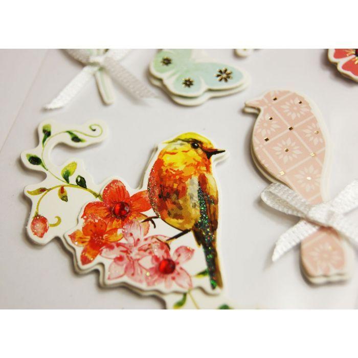 Glitter Embossed Stickers - Birds and Flowers