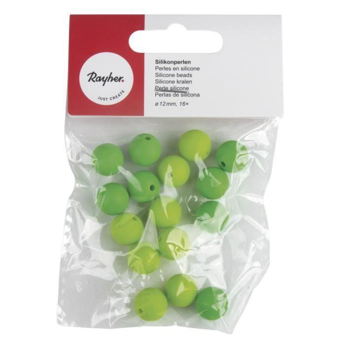 Perles en silicone - RAYHER - 12mm ø - Couleurs vertes - Lot de 16 pièces - Mixte enfant