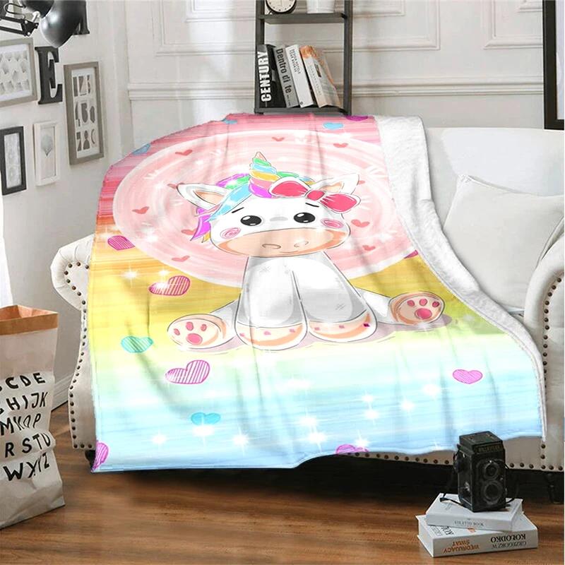 3D cartoon fantasy unicorn warm and soft linen blanket cover suitable for living room, bedroom, bed, sofa, hiking, leisure