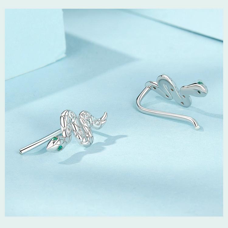 925 стерлингового серебра змея серьги женские модные элегантные сверкающие зеленые циркониевые змея серьги кольца на заказ модные ювелирные изделия