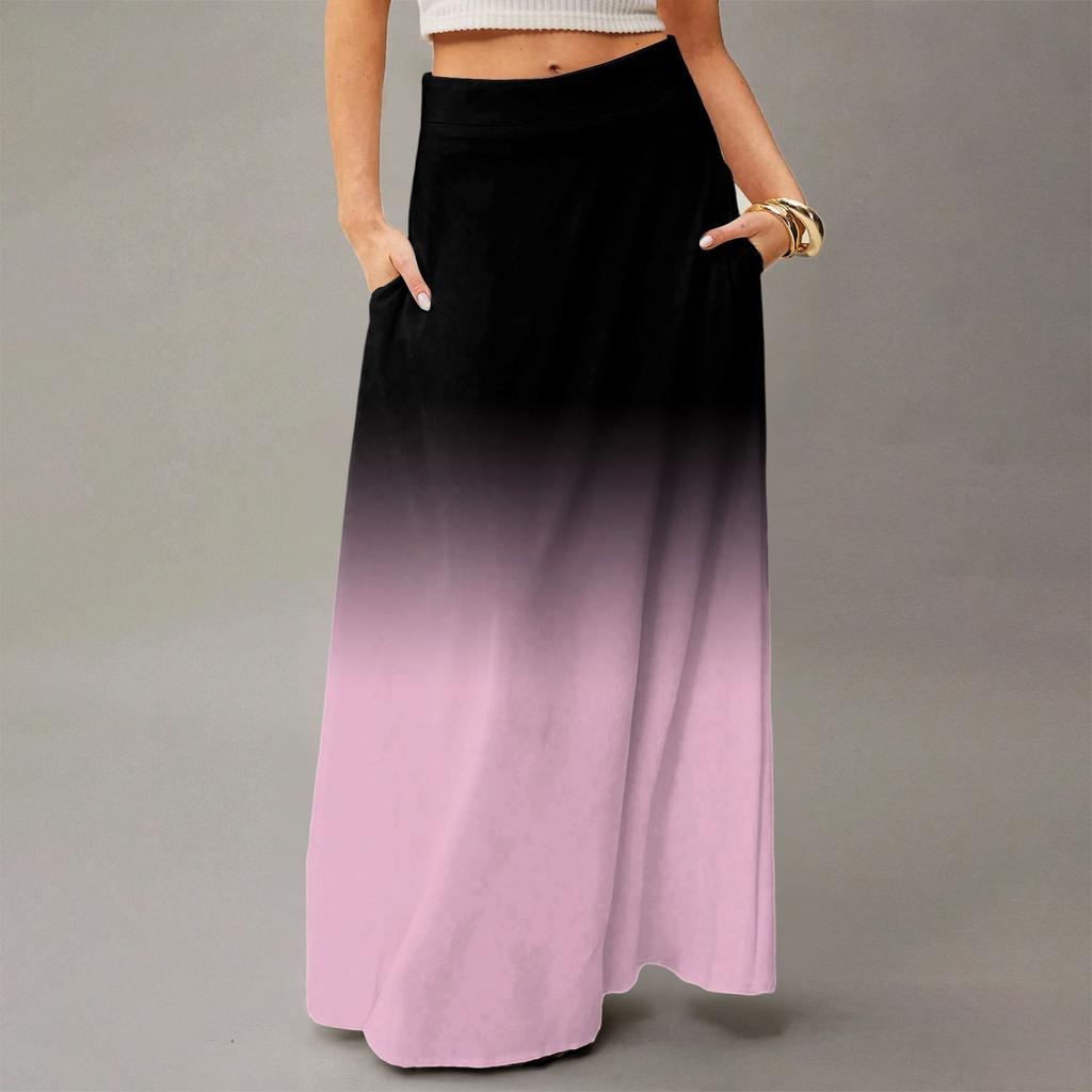 Женская повседневная складная юбка-макси с градиентным принтом, высокой талией и карманом, с драпировкой