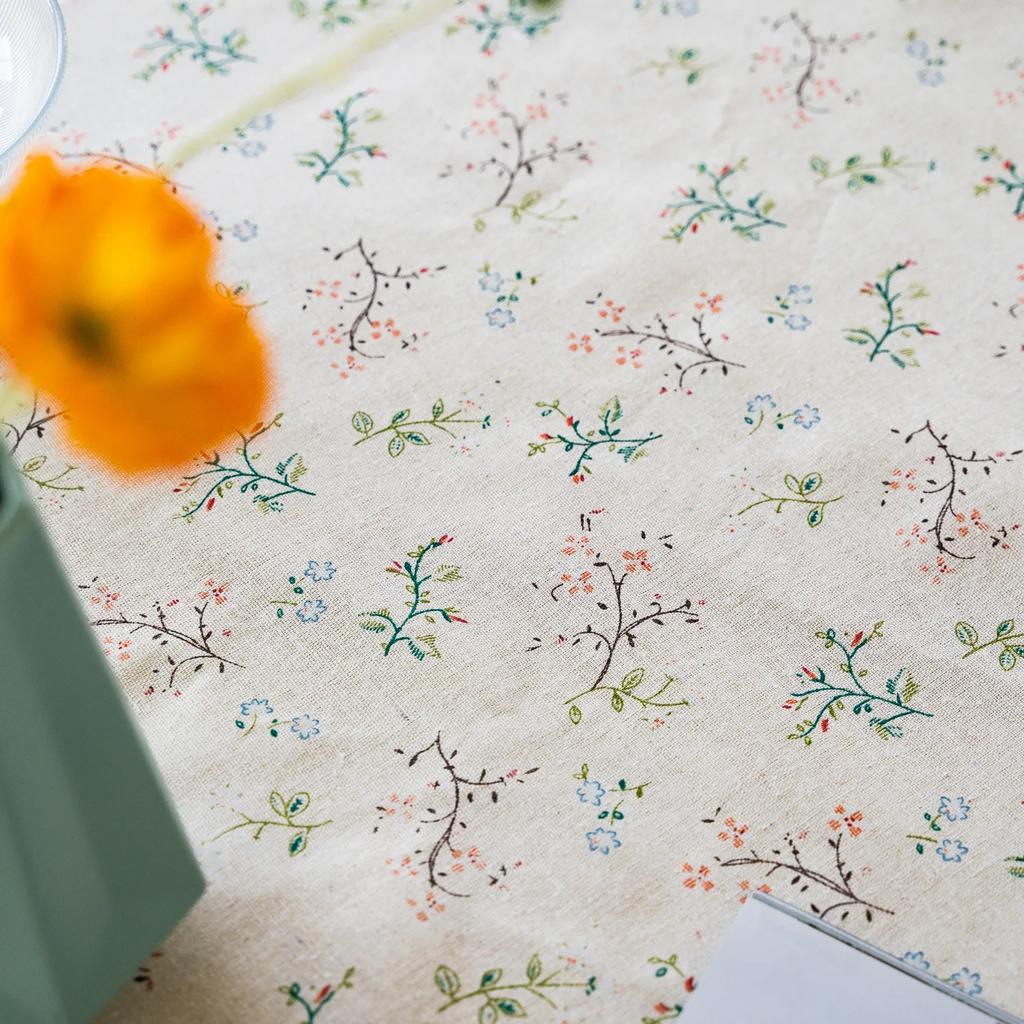 Flower Pattern Tablecloth Cotton Linen Blend Rectangular Dining Table Cover for Dining Buffet Parties and Camping Decoration
