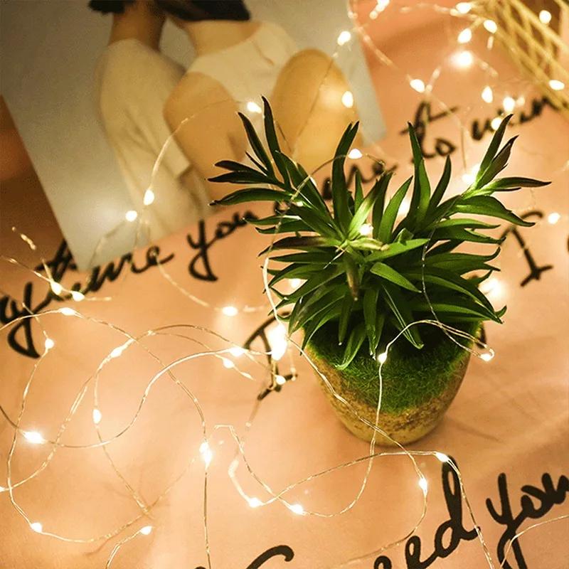 Светодиодные гирлянды из медной проволоки, 1/2/3/5/10/20 м, праздничная уличная лампа, гирлянда для рождественской елки, украшения для свадебной вечеринки