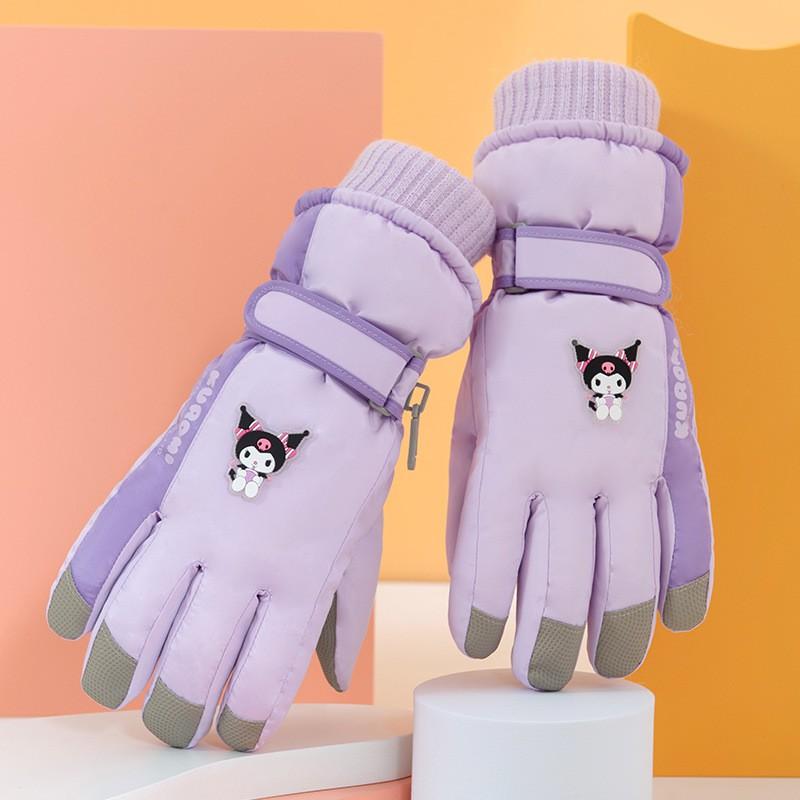 Cartoon Print Winter Warm Touchscreen Gloves Kids Girls Boys Skiing Cycling Windproof Waterproof Fleece Lined