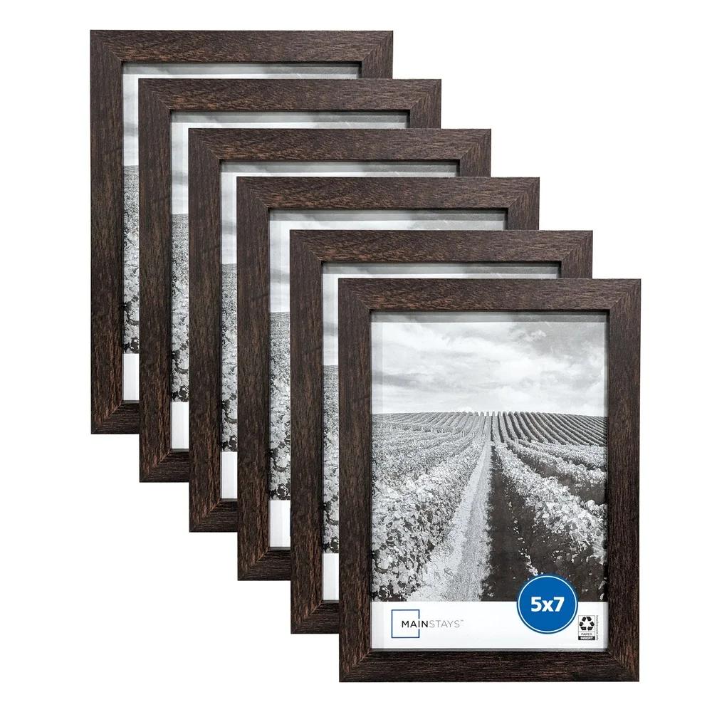 5x7 Brown Picture Frame Set of 6 Wall Mount Tabletop Display Classic Design Home Gallery Decoration