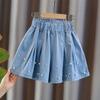Girls Denim Pearl Short Skirt Summer Fashion Pleated Skirt Children's Culottes