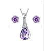 Серебряная капля воды с аметистовым камнем, ожерелье, серьги, серебристый комплект