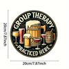 Vintage Beer Bar Art Poster: Group Therapy Practiced Here - Wooden Sign for Home Decor, Suitable for Man Cave, Backyard, or Bar Wall