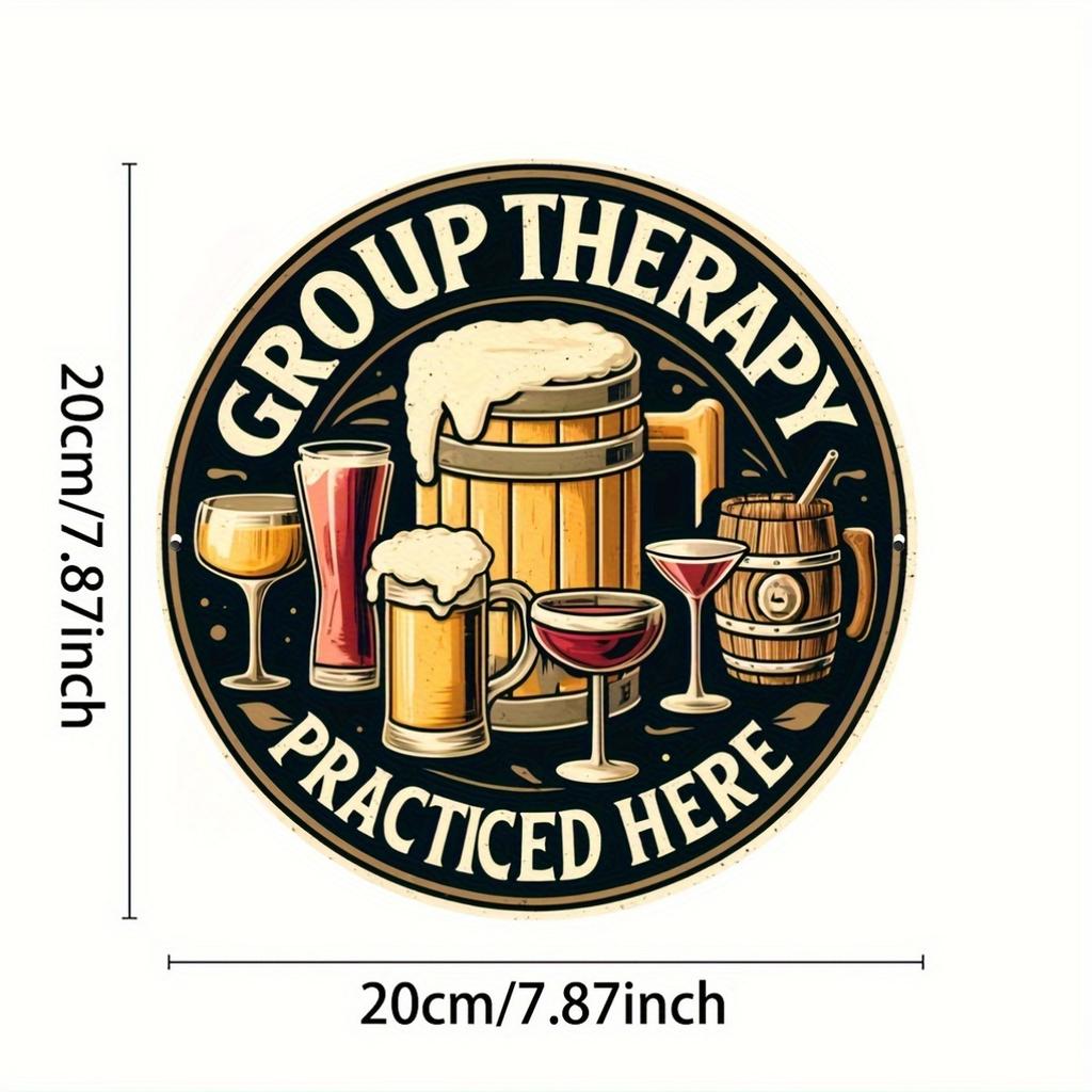 Vintage Beer Bar Art Poster: Group Therapy Practiced Here - Wooden Sign for Home Decor, Suitable for Man Cave, Backyard, or Bar Wall