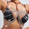 Sexy Pu Leather Multi-layer Chain Chest Chain Metal Leather Bra Top Accessories Body Chain