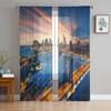 Urban Bridge Brooklyn Sunset City Building Tulle Sheer Window Curtains for Living Room Bedroom Voile Organza Curtains Drapes