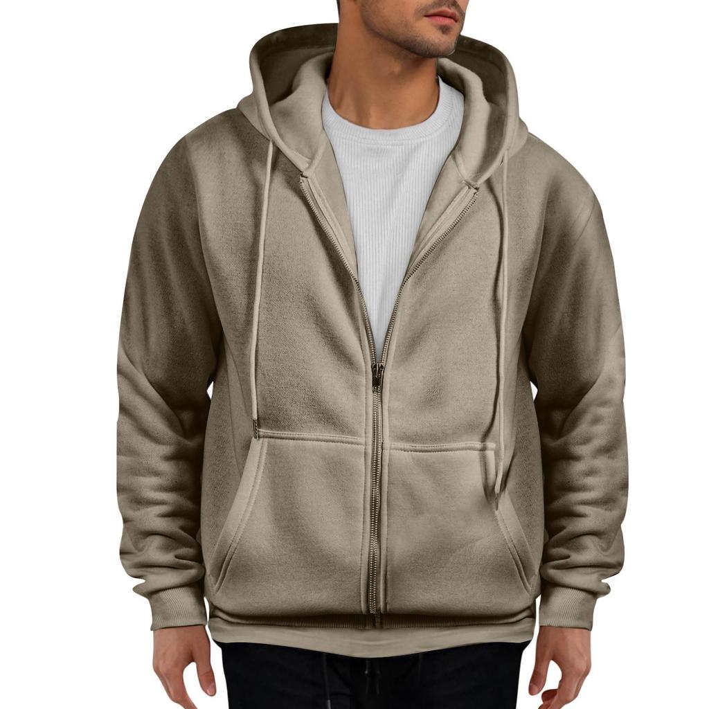 Men's Drawstring Hoodie Long-sleeved Coat Hoodie Sweatshirt With Full Zip Casual Pocket Hoodie Coat