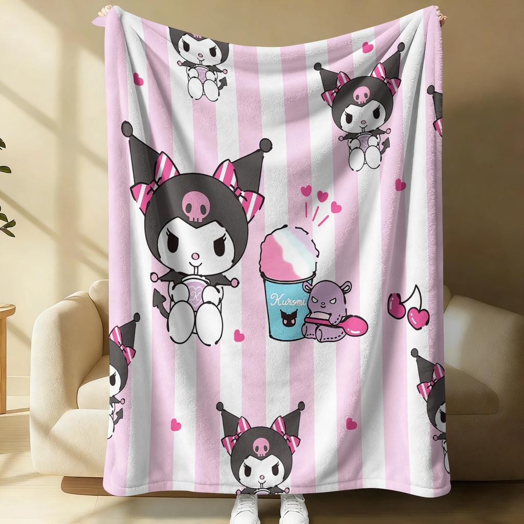 Kuromi Dreamy Pink Flannel Blanket Soft Warm Throw Japanese Anime Camping Office Bedroom School Nap Novel Blanket Summer Quilt