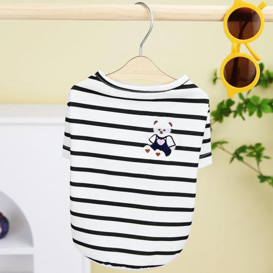 Жилет для собак с круглым вырезом, мягкий, удобный, с рисунком медведя из мультфильма, для домашних животных, кошек и собак, полосатая блузка на каждый день