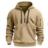 Autumn Winter Men's Casual Sports Multi-Zip Arm Pocket Sweatshirt Pullover Hoodie Streetwear Thin Fleece Contrast Color