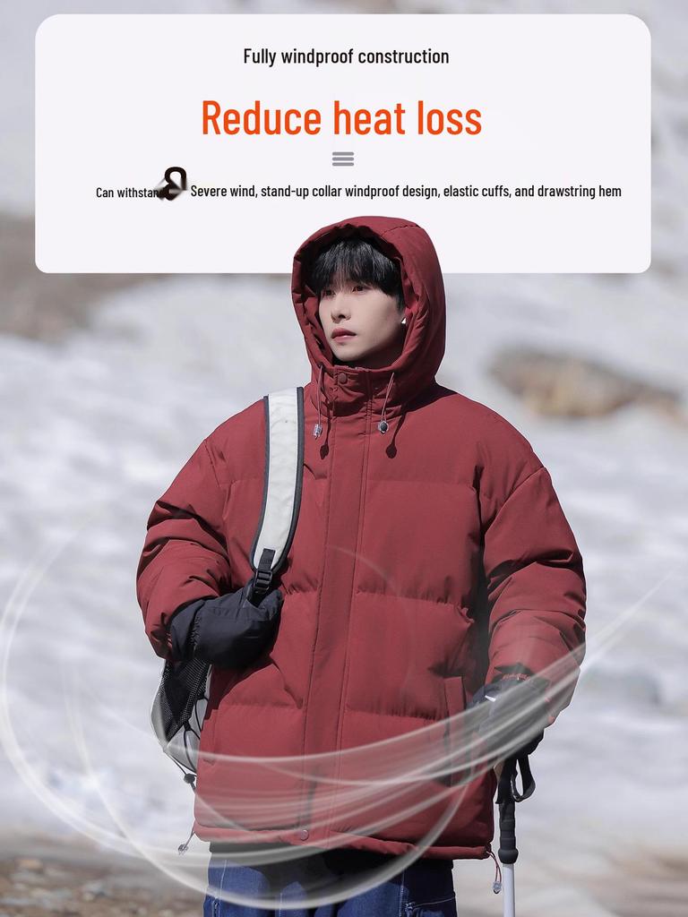 Мужская зимняя однотонная хлопковая куртка с капюшоном - Свободная, повседневная, теплая верхняя одежда для подростков