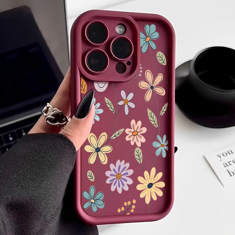 Для iPhone 16 Pro Max 15 Pro 14 13 12 11 XS XR 8 7 чехол с цветным цветочным узором мягкий силиконовый противоударный TPU защита линз матовый чехол для телефона