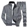 2Pcs/Set Men Autumn Winter Pockets Sport Outfit Stand Collar Long Sleeve Zipper Placket Jacket Elastic Waistband Drawstring Straight Leg Pants Set