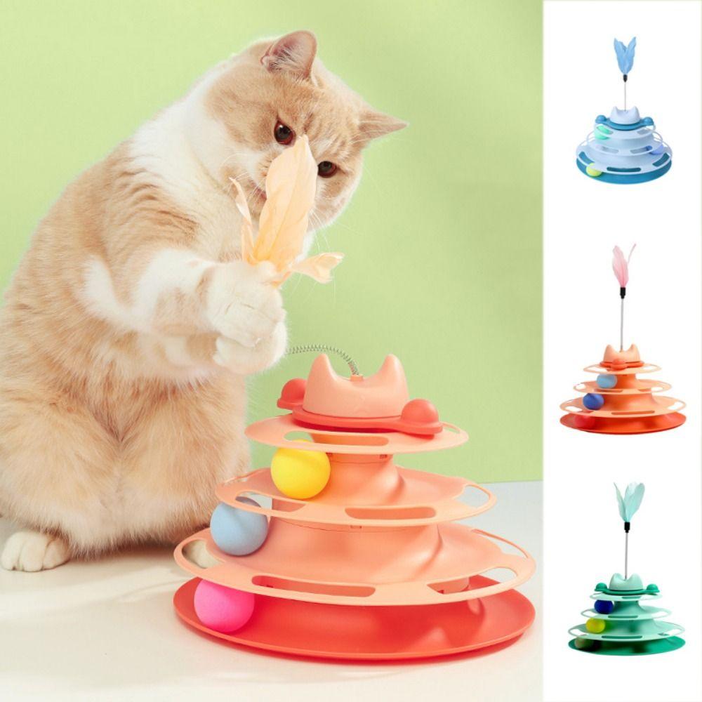 Интерактивная развлекательная тарелка-башня для кошек, съемная кошачья вертушка, шарики-ролики, снимает тревогу