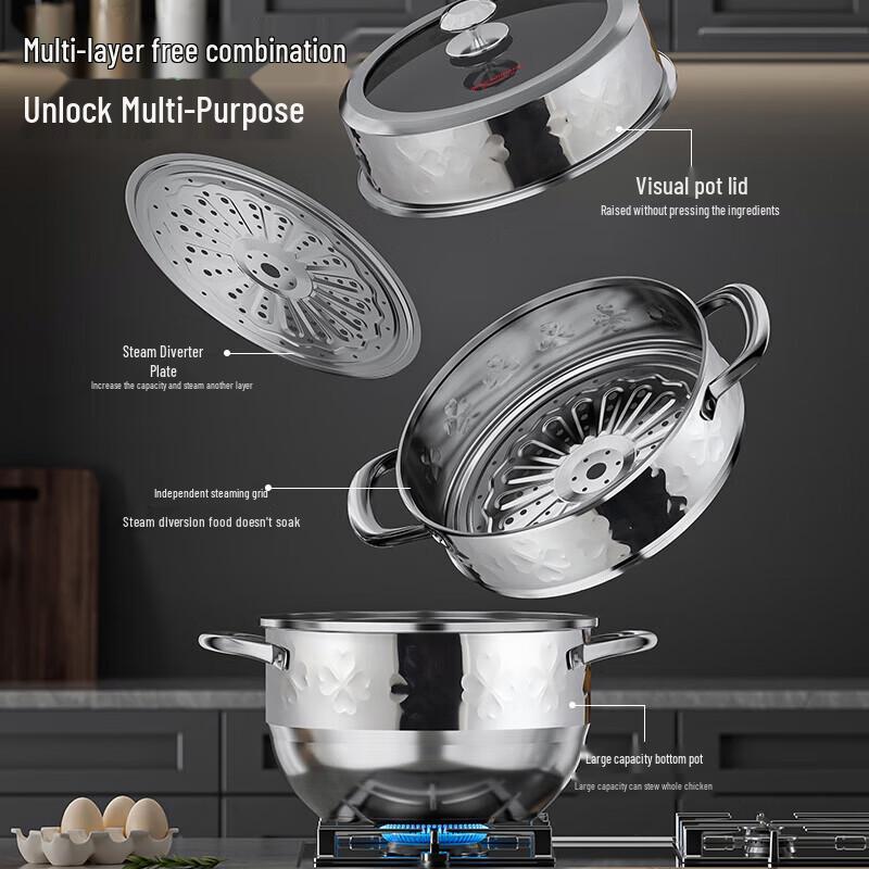 Macaiiroos 3-Layer 304 Stainless Steel Steamer Pot