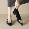 Black Commuting Shallow Mouth Spring Pointed Single Shoes Women's Thick Heel Temperament Rhinestone High Heels