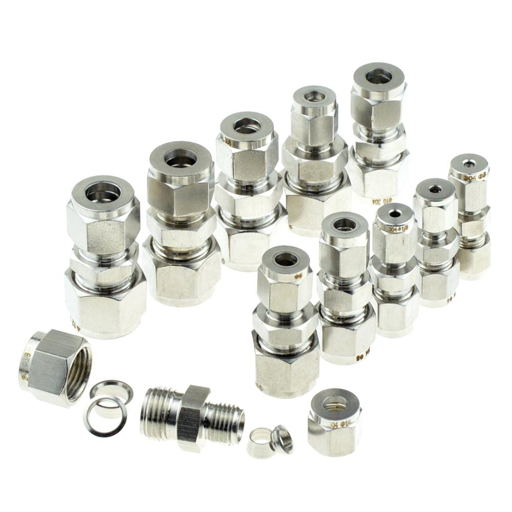 Compressor Fitting Reducer Union 1/8" 1/4" 1/2" 6mm 8mm 10mm 12mm OD Pipe Ferrule Tube Coupler Connector Stainless Steel 304