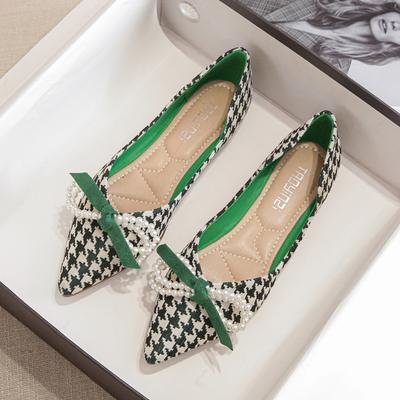 Женские повседневные балетки с узором «гусиные лапки» и бантом, остроконечные балетки с закрытым носком, туфли на плоской подошве для женщин, удобные рабочие туфли на плоской подошве, свадебные нарядные туфли на плоской подошве