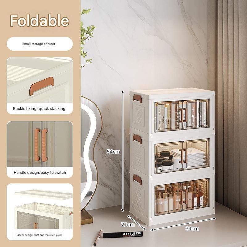 Stackable Storage Bins with Lid, Plastic Collapsible Storage Cabinet, Foldable Folding Box Organizer/Storage Container Cart with Wheel and Double Door