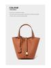 Women's Genuine Leather Bucket Bag - Top Layer Cowhide, Versatile Vegetable Basket Handbag