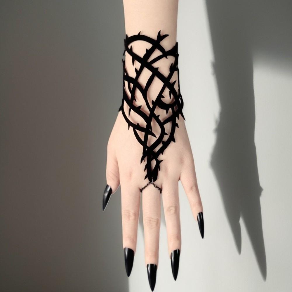 Velvet Spider Web Bracelet Black Spike Adjustable Hand Chain Gothic Bracelet Role Playing