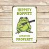 1 Pc, Vintage Frog "Hippy Hoppity Get Off My Property" Sign, Metal Iron 8x12 Inches, Humorous Wall Decor for Home