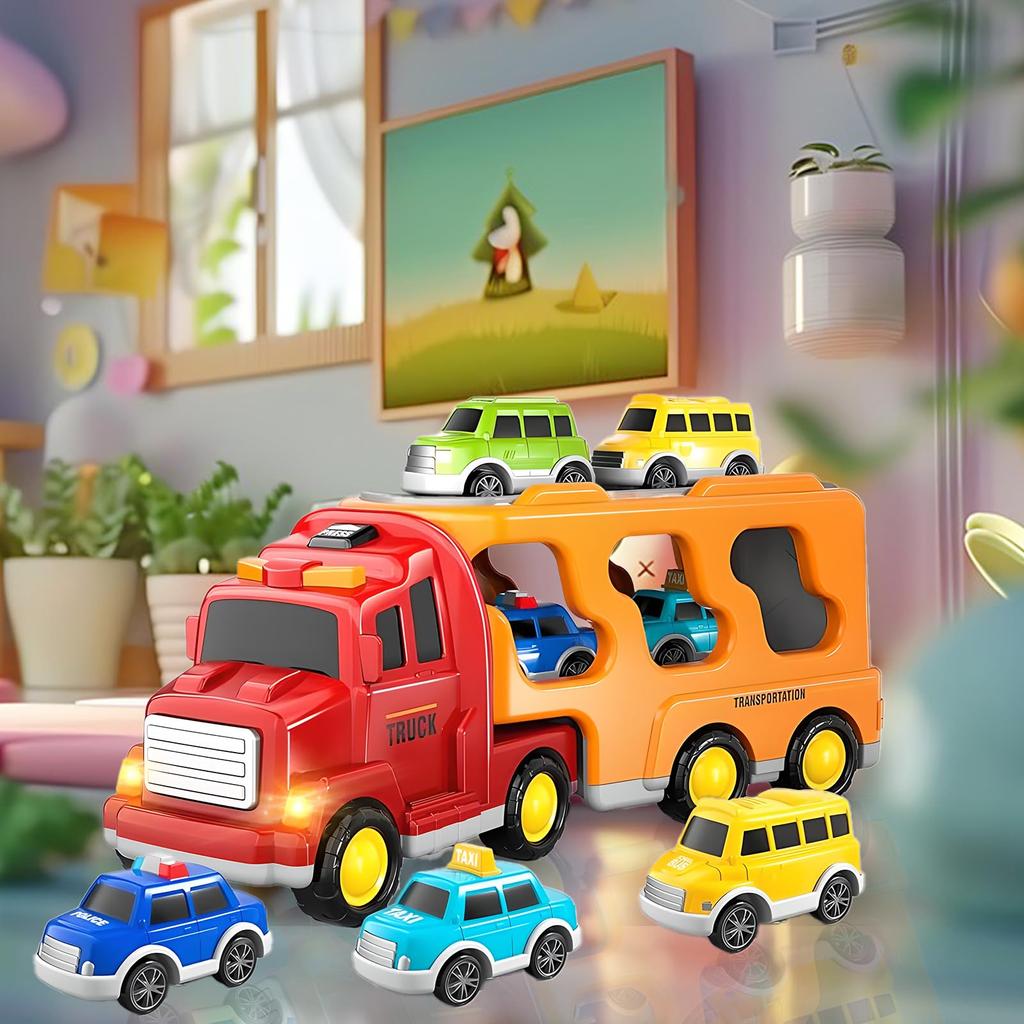 HIWO Construction Vehicle Toy Miniature for Boys and Girls Ages and Includes Carrier and Lights and Indoor Birthday Christmas Available In and Blue