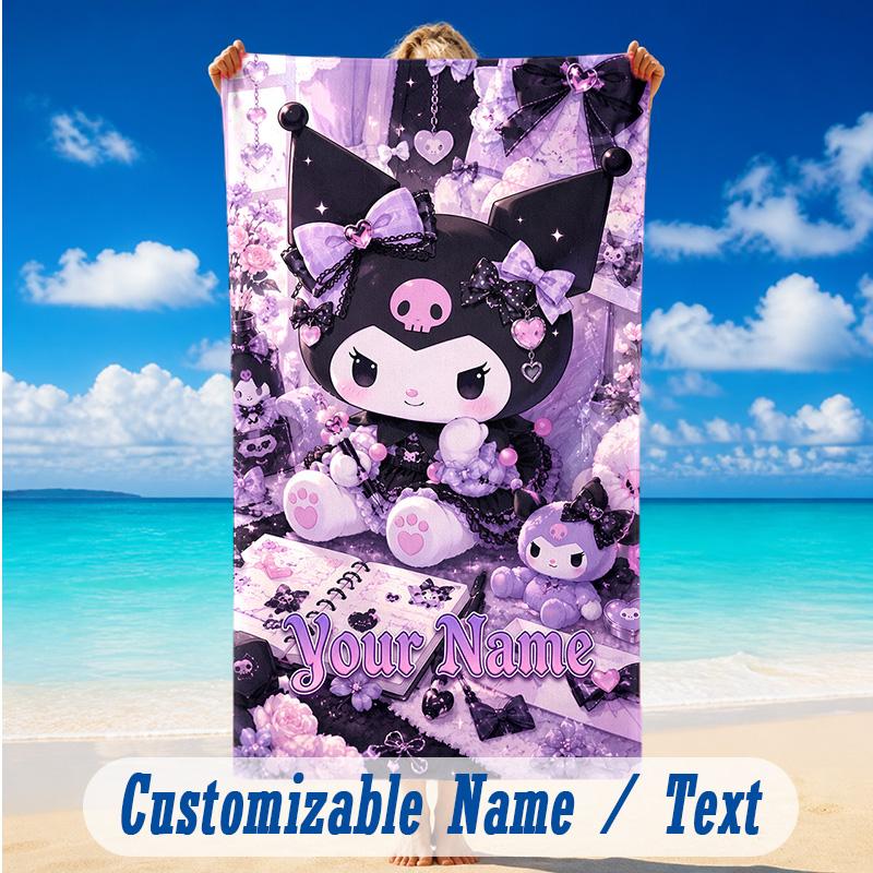 Beach Towel Custom Name Text, Quick Dry Large Towel For Beach HomeKuromi