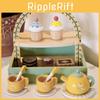 Double Wooden Layer Dessert Stand With Tea Set Cakes For Kids Cognitive Growth