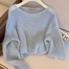 Blue Gentle and Lazy Style Mohair Sweater with Hollowed Out Wool Knitted Cover Early Autumn Top Women's Base Shirt Korean Series