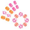 24pcs Short Square Acrylic Press On Nail With Flower Pattern For Women Full Coverage Glossy Finish False Nail
