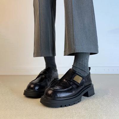 Версия из овчины~ Металлическая пряжка на липучке, толстая подошва, маленькие кожаные туфли, ретро, одинарные туфли на одной педали, женские