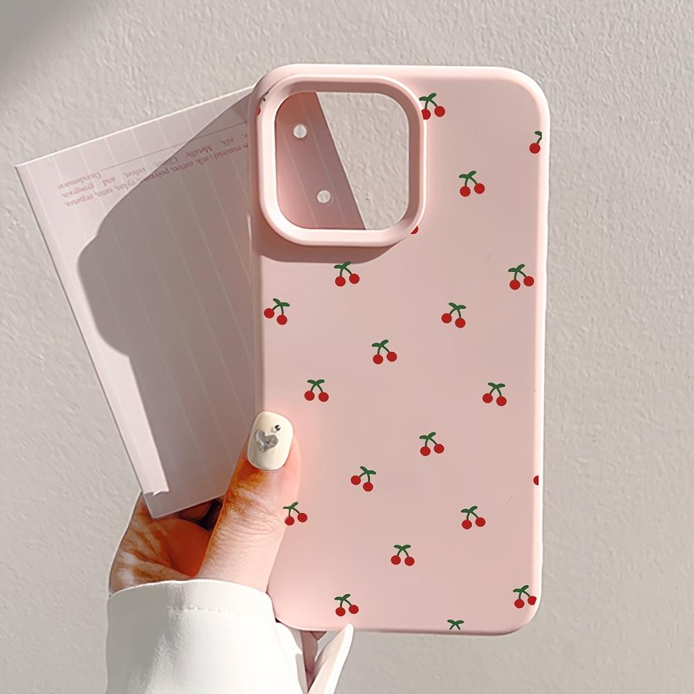 Розовый чехол для телефона с вишнями на весь экран, подходит для iPhone 17 16 15 14 13 12 11 Pro/Max/Plus, противоударная задняя крышка