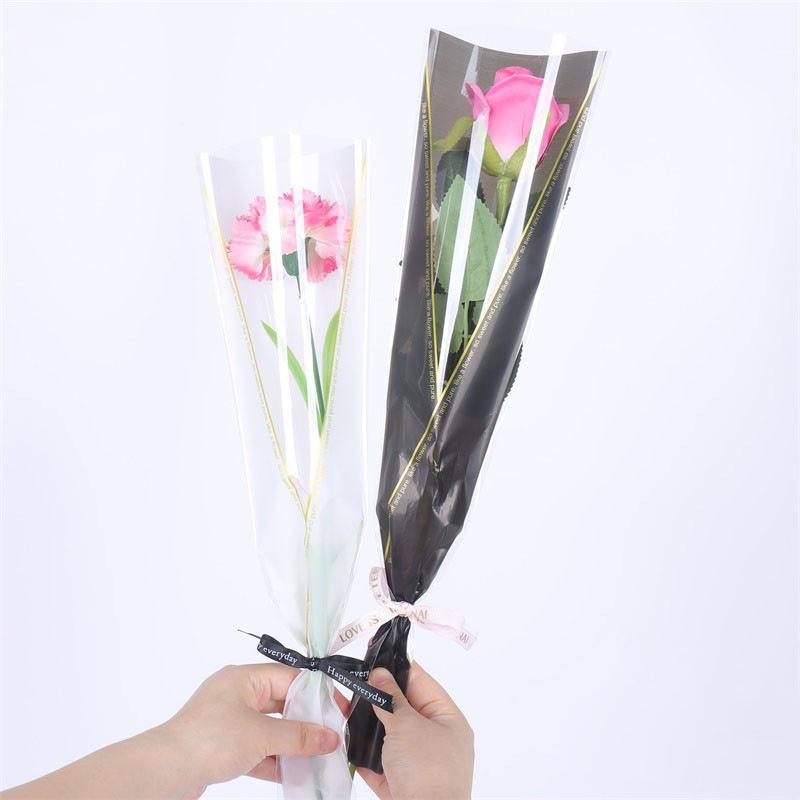 50Pcs Single Rose Sleeves Flower Wrapping Bag Bouquet Packaging Bags Clear Cellophane Floral Wrappers For Valentine'S Day