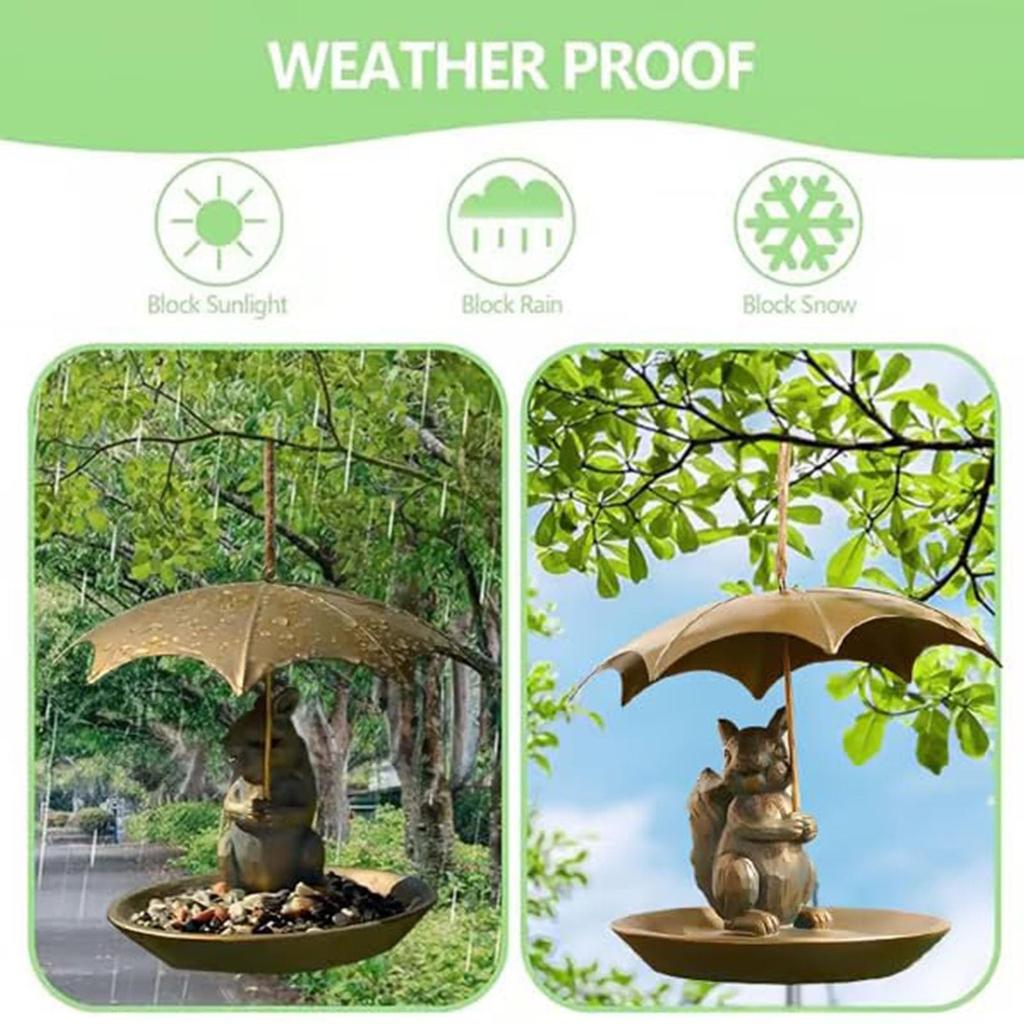 Кормушка для птиц SquirrelBird с зонтиком, симпатичная белка, держащая зонтик, дизайн кормушки для птиц - для декора сада и двора, для любителей птиц, мужчин и женщин, подарки