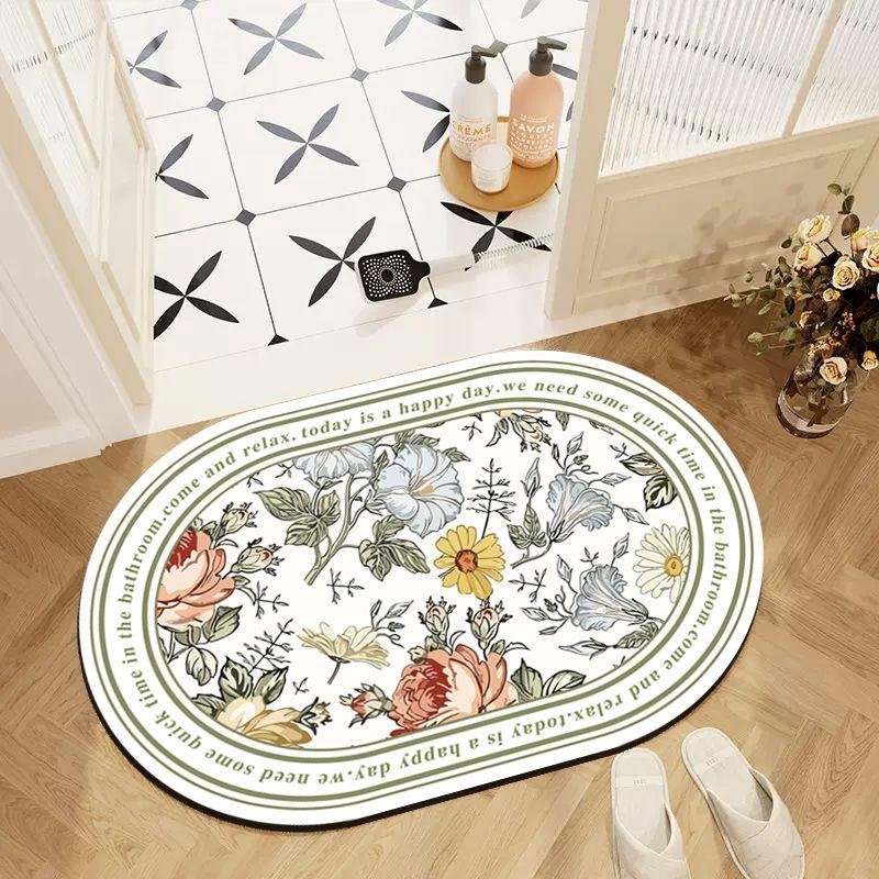 Bathroom Absorbent Floor Mat Retro Oval Non-slip Carpet Household Toilet Toilet Thickened Quick-drying Toilet Floor Mat