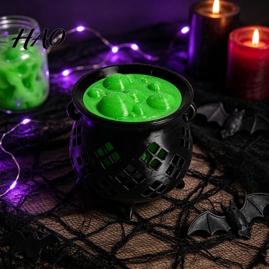 Mystical Household Party Items 3D Printed Witch Cauldron LED Lamp, Glowing Halloween Tabletop Decor Fall Decorations for Party, Spooky Resin