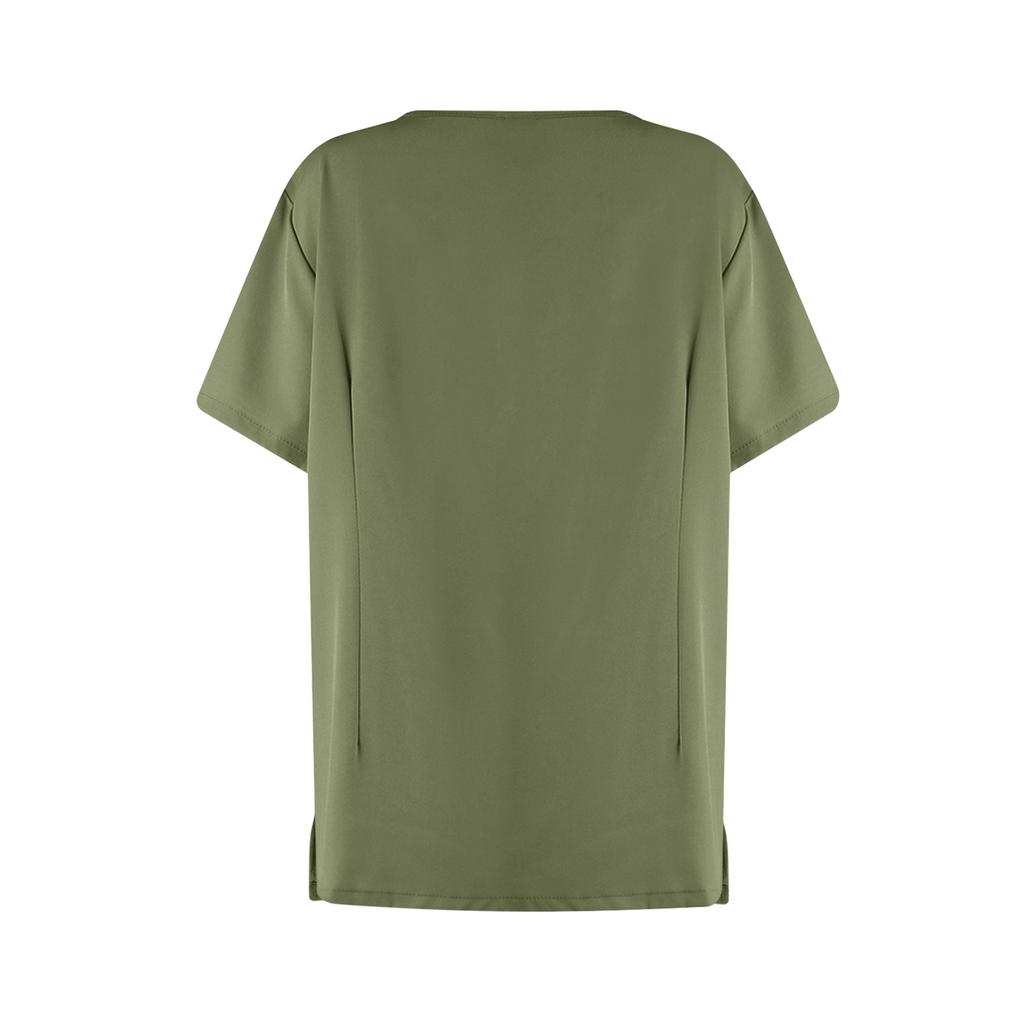 Женская униформа из быстросохнущей ткани, однотонный костюм с V-образным вырезом, двойными карманами и короткими рукавами, рабочая одежда для медсестер