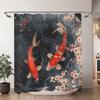 Chinese Japanese Koi Ink Painting Shower Curtain Red Cherry Blossom Wave Fish Watercolour Painting Bath Curtains Bathroom Decor